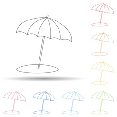 Beach umbrella flat in multi color style icon. Simple thin line, outline vector of Summer icons for ui and ux, website or mobile application