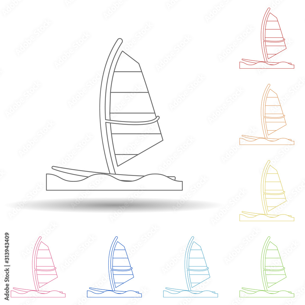 Aufkleber surfing with a sail flat in multi color style icon. simple thin line, outline vector of summer icons