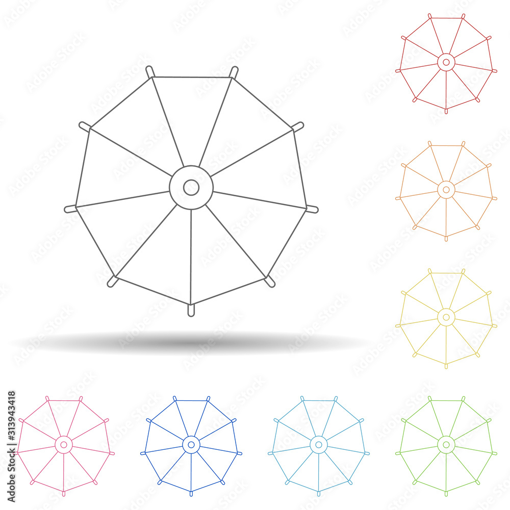 Poster color umbrella flat in multi color style icon. simple thin line, outline vector of summer icons for 