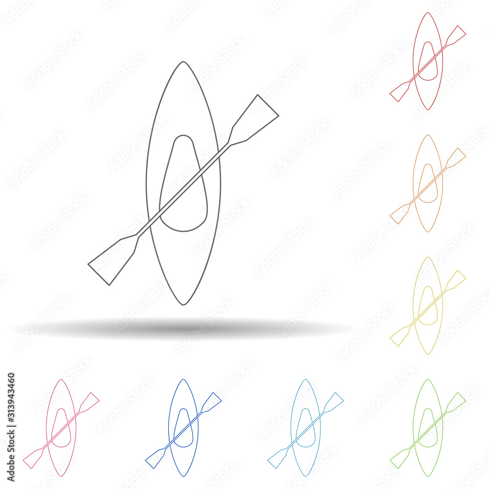 Poster kayak flat in multi color style icon. simple thin line, outline vector of summer icons for ui and ux