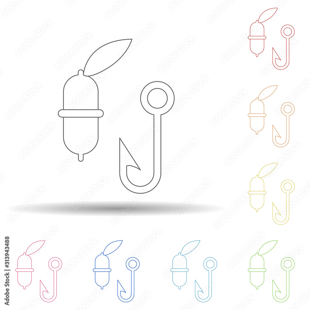 Poster float and hook flat in multi color style icon. simple thin line, outline vector of summer icons for 