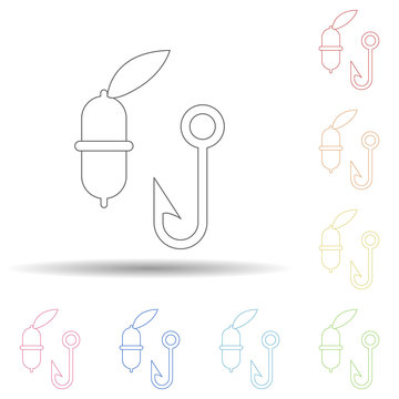 float and hook flat in multi color style icon. Simple thin line, outline vector of Summer icons for ui and ux, website or mobile application