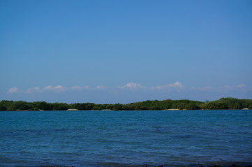landscape with lake and blue sky