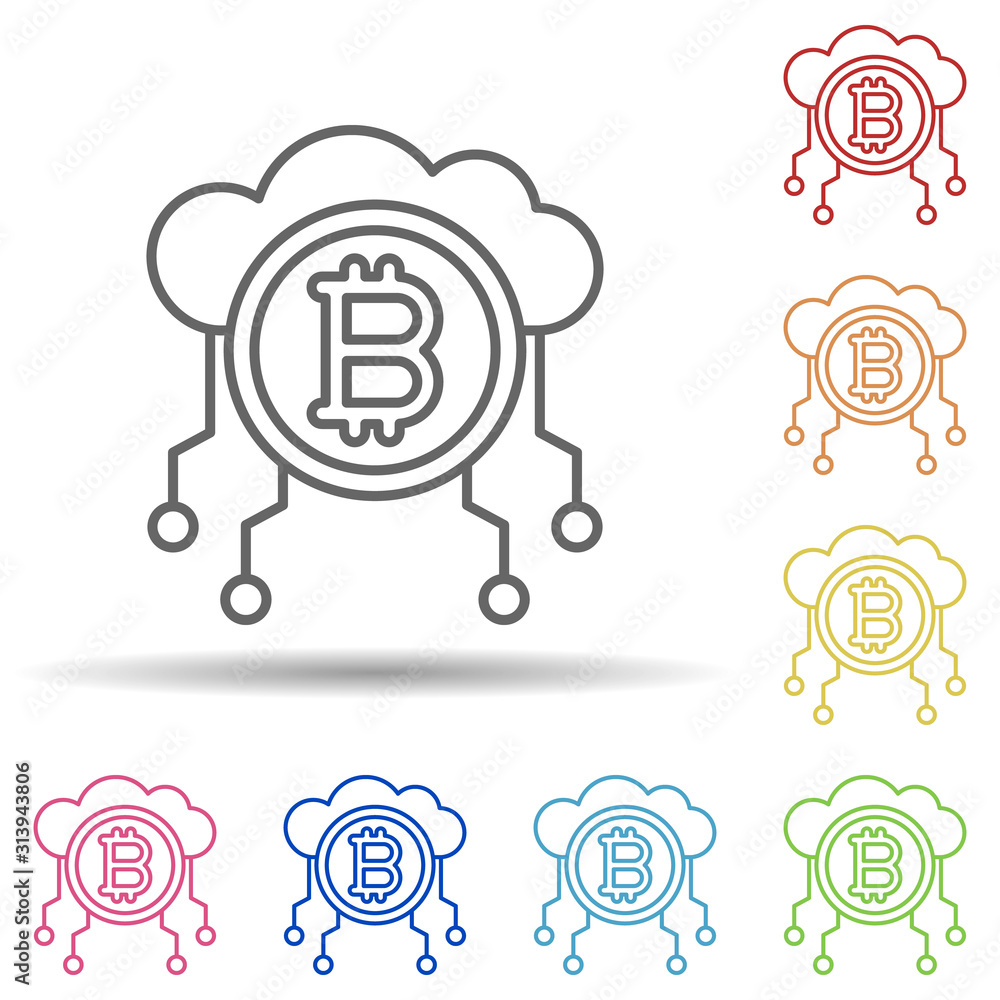 Poster bitcoin, cloud multi color style icon. simple thin line, outline vector of cryptocurrency icons for 