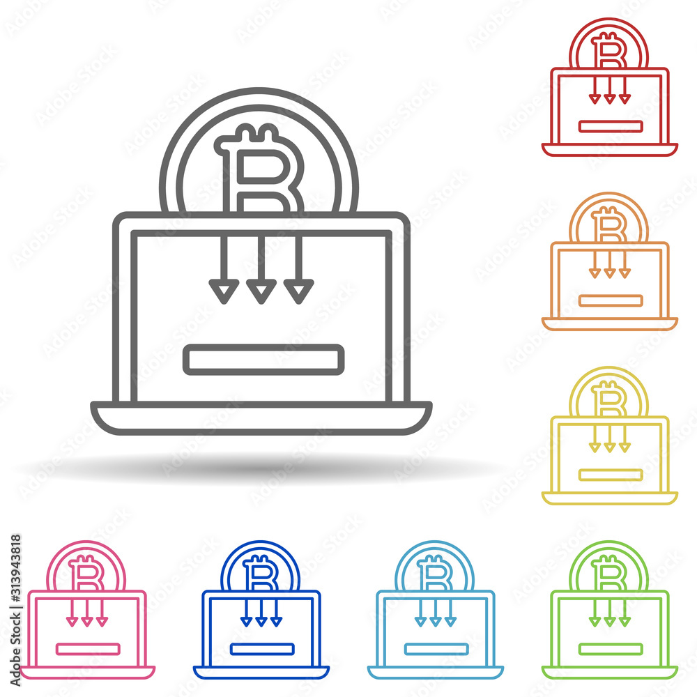 Poster bitcoin, download multi color style icon. simple thin line, outline vector of cryptocurrency icons f