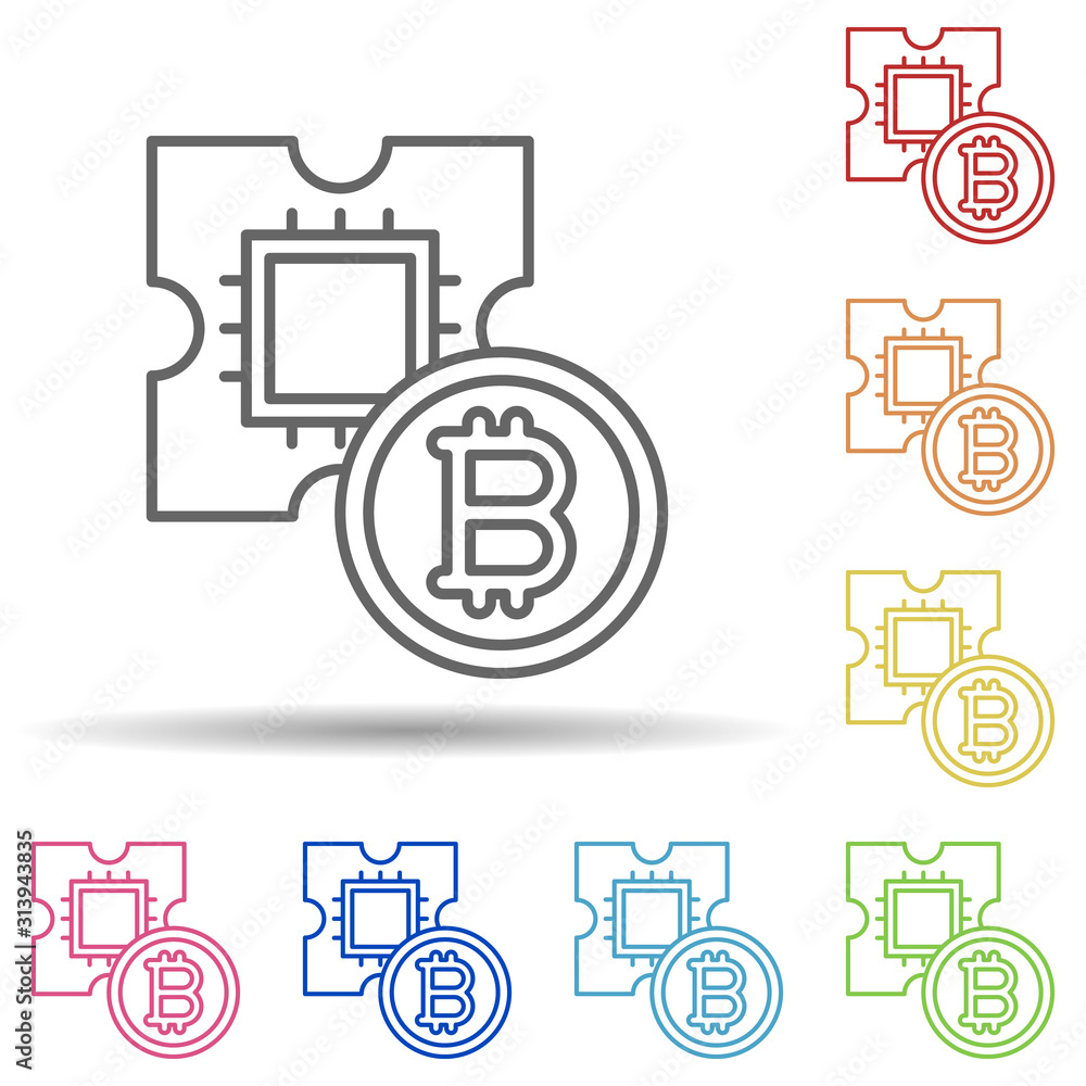 Poster bitcoin, gpu multi color style icon. simple thin line, outline vector of cryptocurrency icons for ui