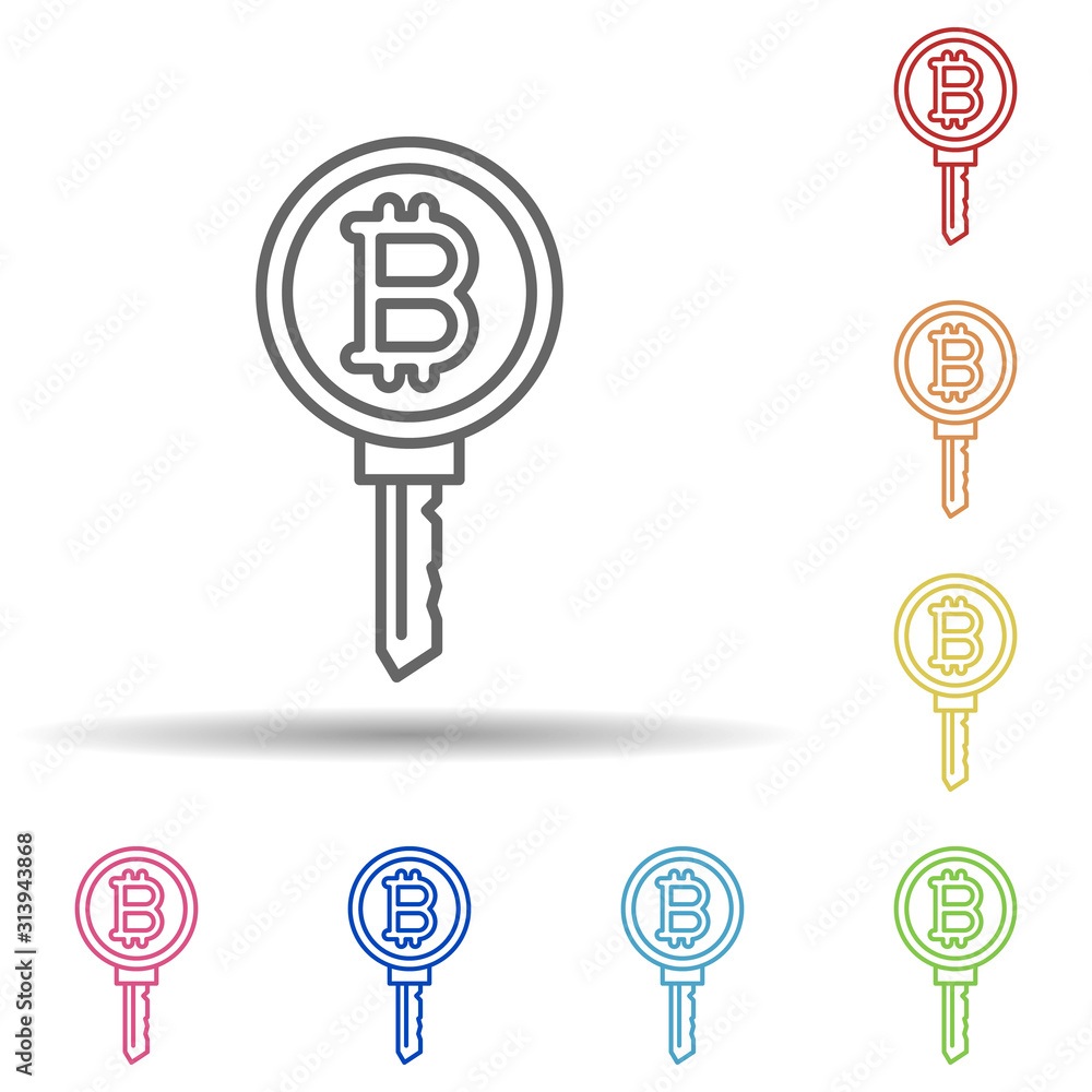 Poster bitcoin, key multi color style icon. simple thin line, outline vector of cryptocurrency icons for ui