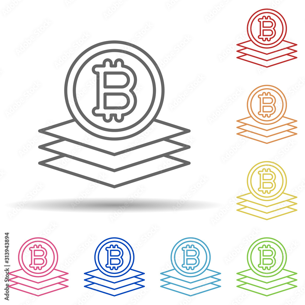 Poster bitcoin, layers multi color style icon. simple thin line, outline vector of cryptocurrency icons for