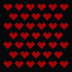 Red pixel heart on a black background. Love card concept. Saint Valentine's Day.
