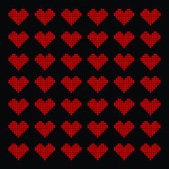Red pixel heart on a black background. Love card concept. Saint Valentine's Day.