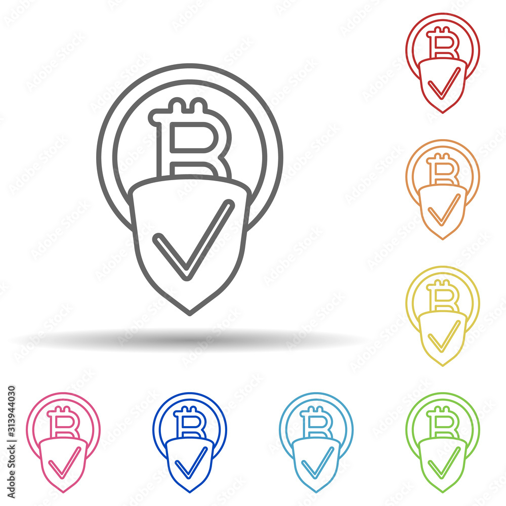 Poster bitcoin, shield multi color style icon. simple thin line, outline vector of cryptocurrency icons for