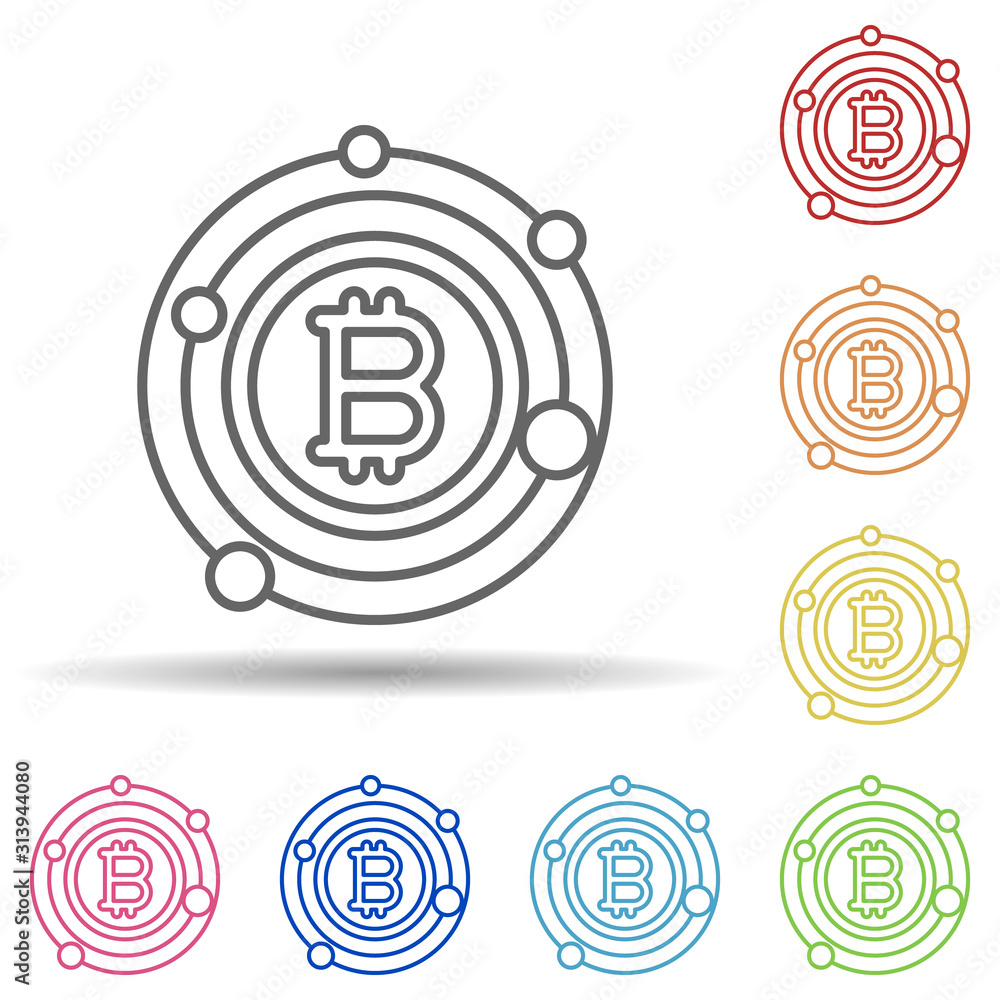 Poster bitcoin, system multi color style icon. simple thin line, outline vector of cryptocurrency icons for