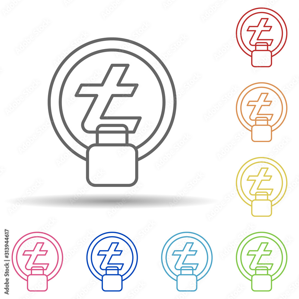 Poster lite coin, lock multi color style icon. simple thin line, outline vector of cryptocurrency icons for