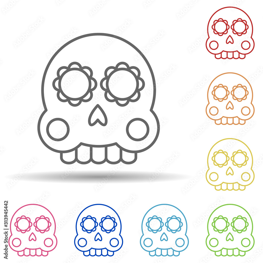 Poster day of the dead, skull multi color style icon. simple thin line, outline vector of day of the dead i