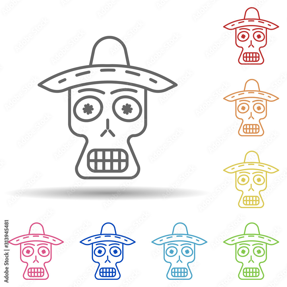 Poster day of the dead, skull multi color style icon. simple thin line, outline vector of day of the dead i