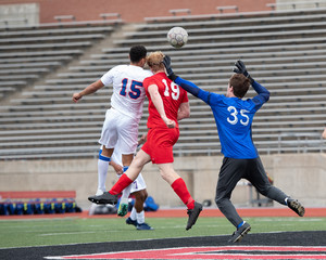 Fototapeta premium Young Soccer Players Making Athletic Plays During a Soccer Game