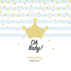 Crown and shining stars. Oh Baby. Baby boy. It's a boy. Baby shower greeting card with square, stars greeting card. Baby first birthday, t-shirt, baby shower, baby gender reveal party design element  - obrazy, fototapety, plakaty