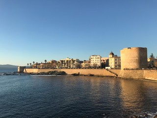 seafront bastions at alghero, sardinia, italy