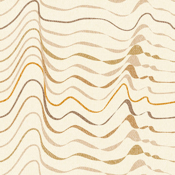 abstract textured waves and horizontal stripes in a linear seamless pattern design of natural, warm colors (off-white, beige, sand, brown, orange)