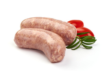 German Sausage, Raw Munich Sausages with herbs and spices, isolated on white background