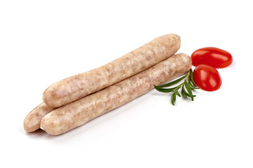 Raw chicken sausages for barbecue, isolated on white background.