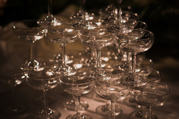 Stacked champagne pouring glass In weddings and celebrations, ideas for celebrations and festivals