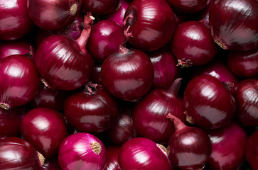 Onions background. Food background. Top view.