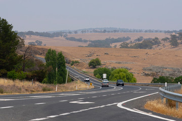 The narrow road to the hill in countryside of New South Wales, Australia at Evans Plains ck.