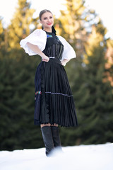 slovak folklore dancer in winter