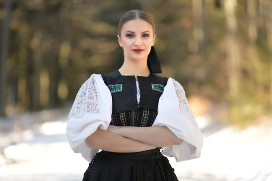 slovak folklore dancer in winter