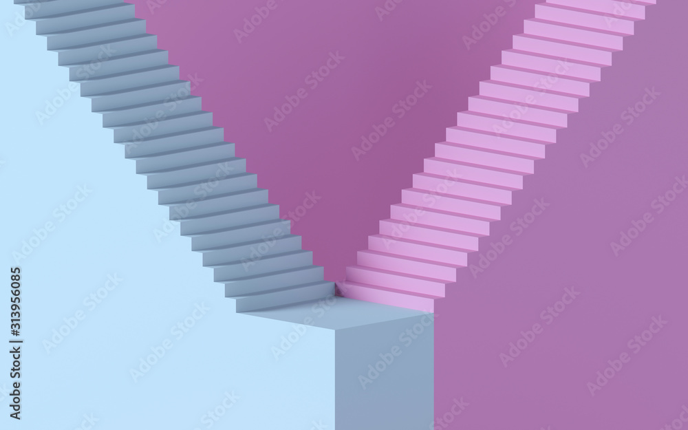 Fototapete 3d rendering of blue staircase isolated on pink background. blank platform, pedestal, showcase stand