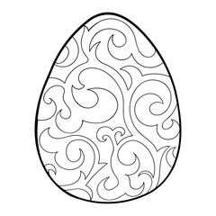 Easter egg with black ornament contour isolated on white background.