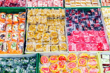 Various sweets on the counter of the Egyptian bazaar