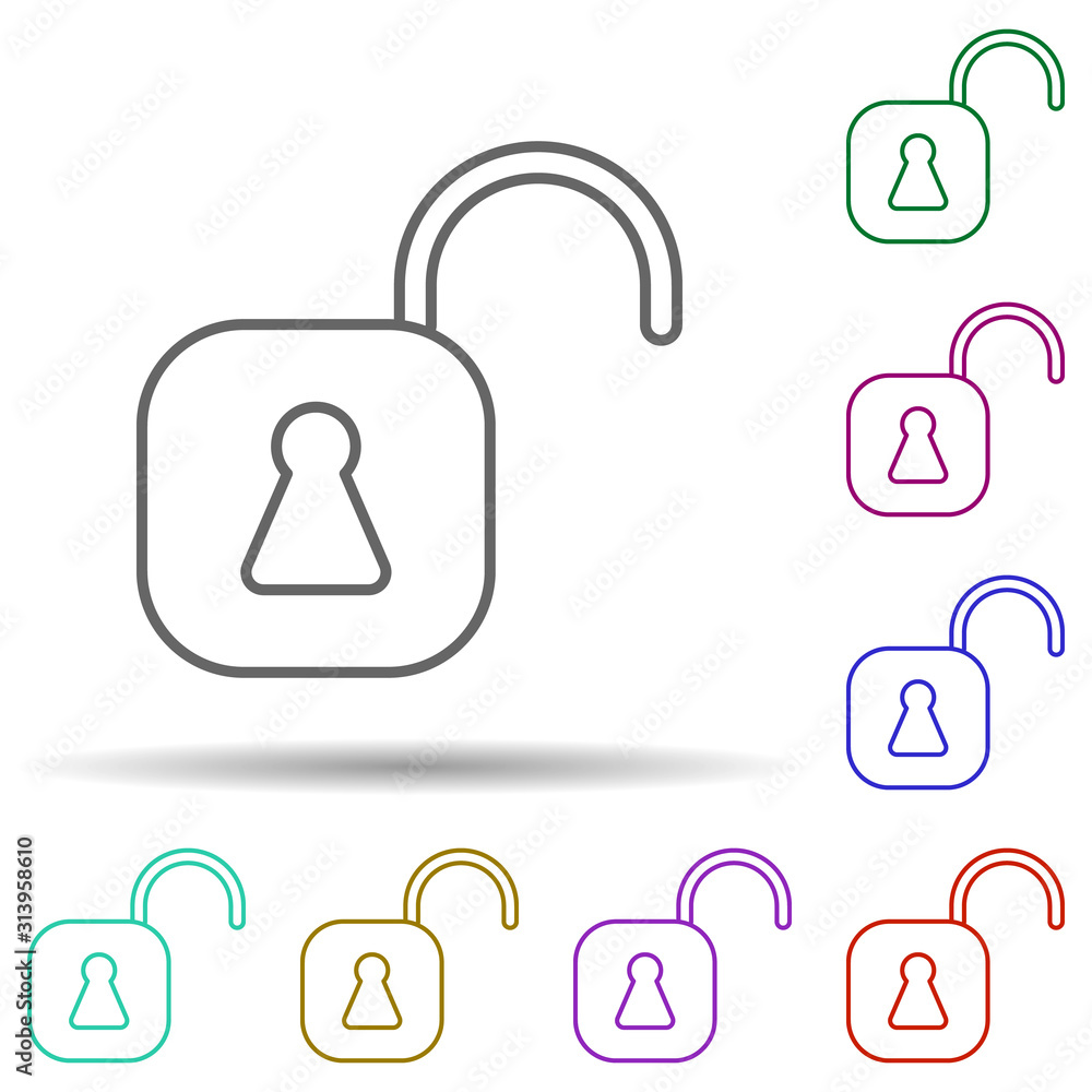 Poster unlocked sign multi color icon. simple thin line, outline vector of web icons for ui and ux, website