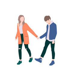 A cute illustration of a guy and a girl walking in a place. Ideas on the topic of communication and understanding