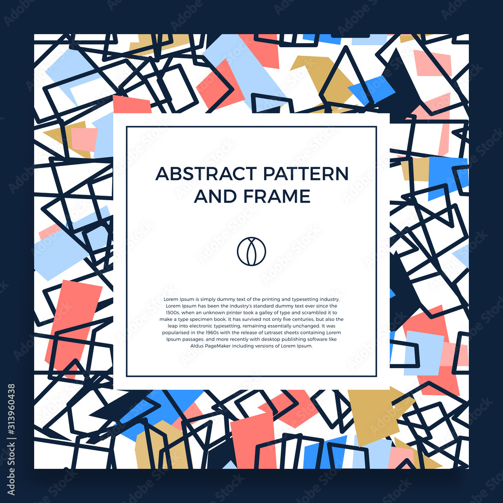 Poster colorful hand draw abstract shapes frame border with line and geometrical object. square geometric s