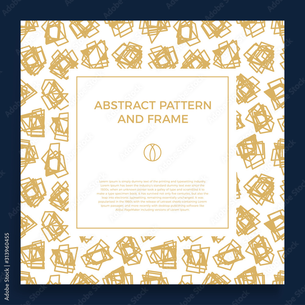 Poster gold fashion hand draw abstract shapes frame border with line and geometrical object. square geometr