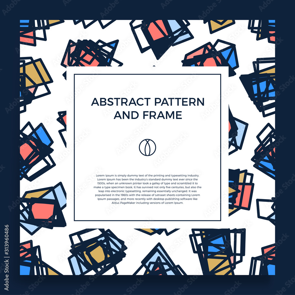 Poster colorful hand draw abstract shapes frame border with line and geometrical object. square geometric s