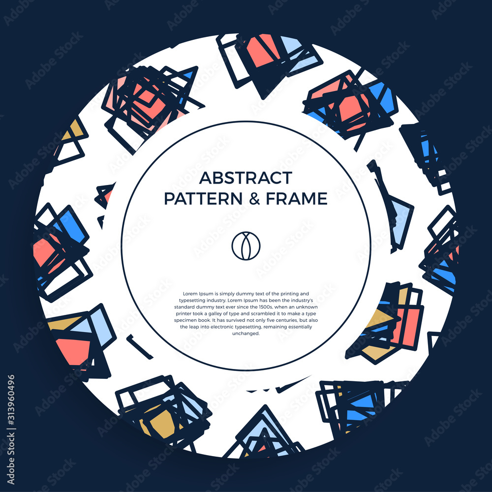 Poster colorful hand draw abstract shapes frame border with line and geometrical object. circle geometric s