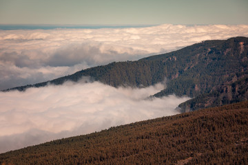 Cloud sea under Teide mountain in Tenerife, Canary Islands, Spain.