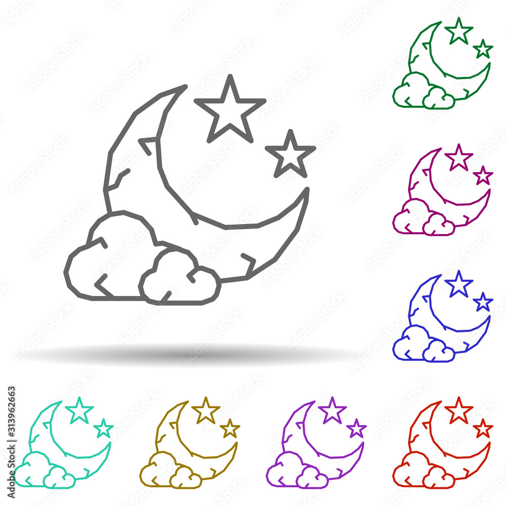 Poster moon, cloud, stars multi color style icon. simple thin line, outline vector of dia de muertos icons 