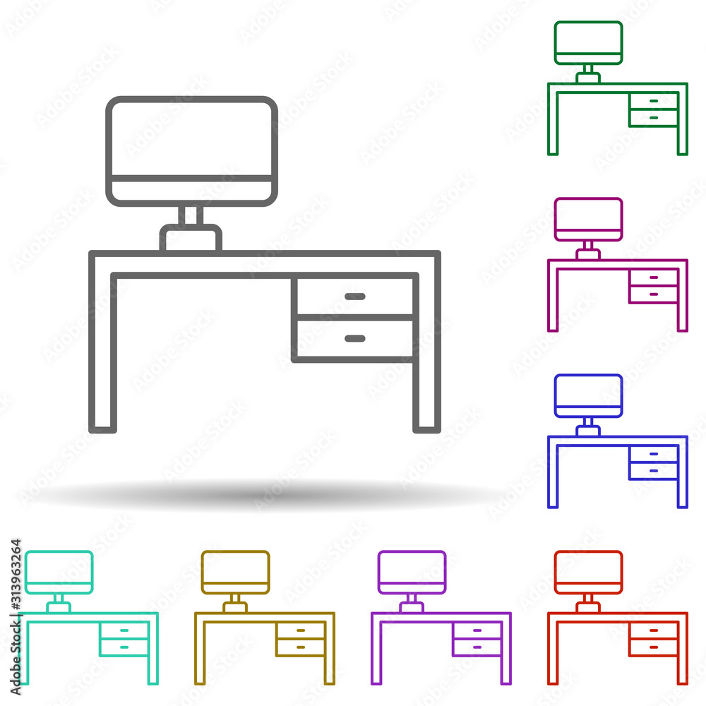 Poster desk multi color style icon. simple thin line, outline vector of furniture icons for ui and ux, webs