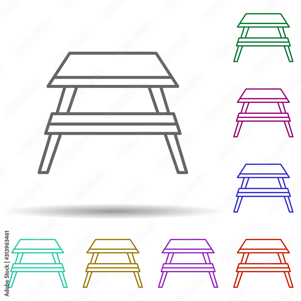 Poster picnic table multi color style icon. simple thin line, outline vector of furniture icons for ui and 