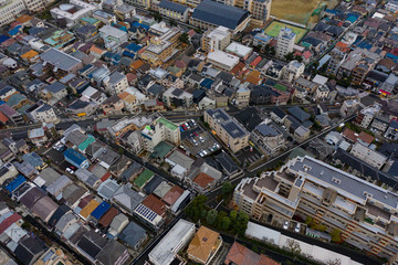 Dense urban environment of Kobe, Japan. Aerial View