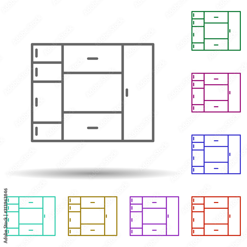 Poster bookshelf multi color style icon. simple thin line, outline vector of furniture icons for ui and ux,