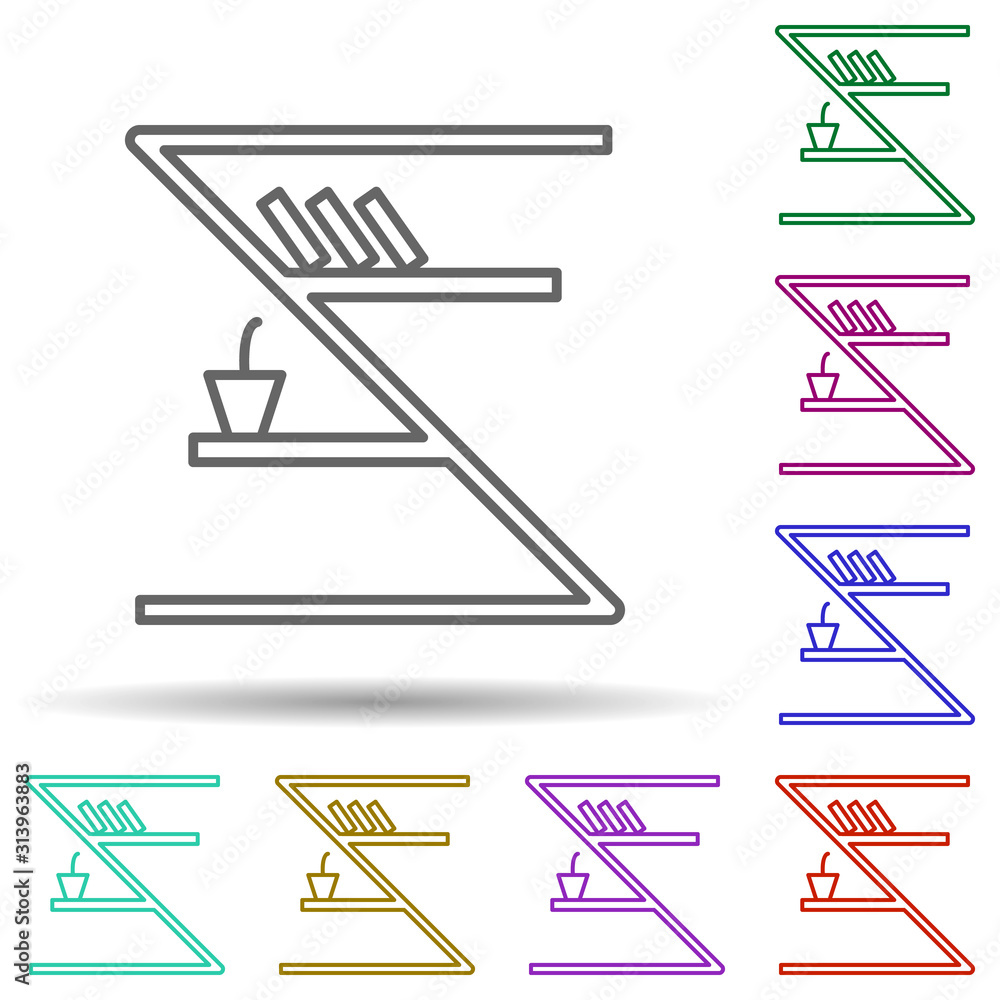 Poster bookshelf with books multi color style icon. simple thin line, outline vector of furniture icons for