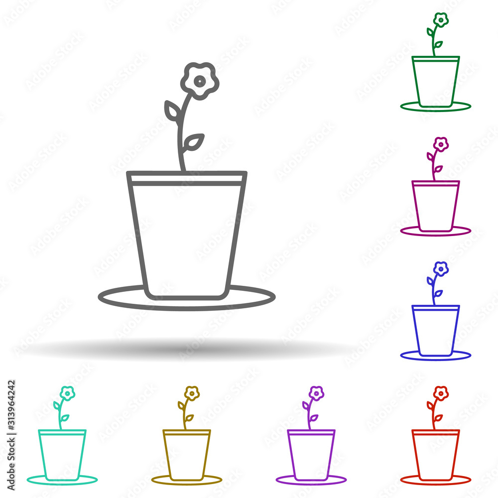 Poster flower in pot multi color style icon. simple thin line, outline vector of furniture icons for ui and