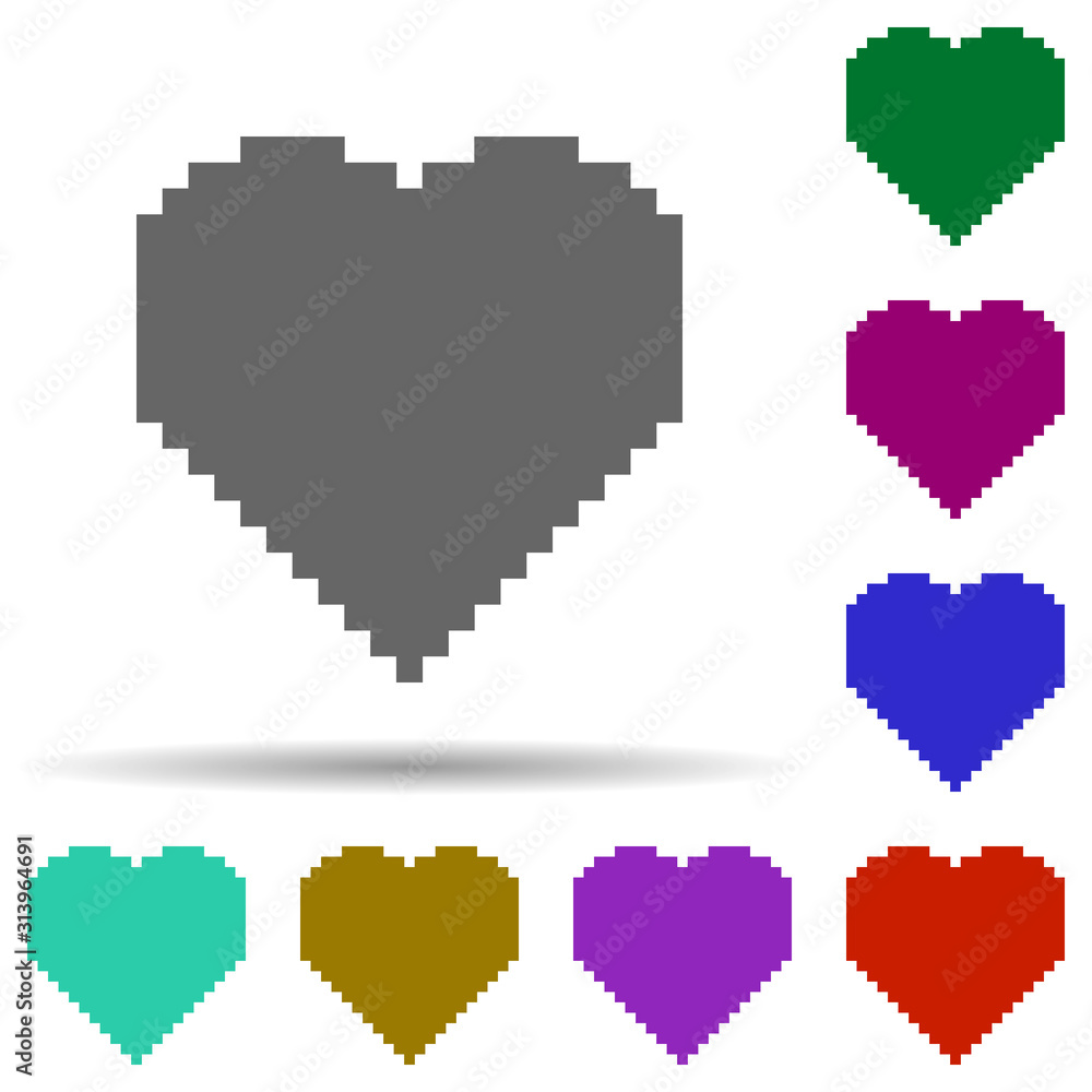Poster heart pixel in multi color style icon. simple glyph, flat vector of heart icons for ui and ux, websi