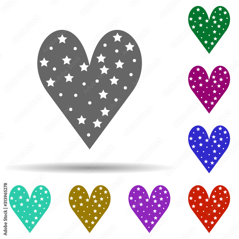 Poster heart flat, star in multi color style icon. simple glyph, flat vector of heart icons for ui and ux, 