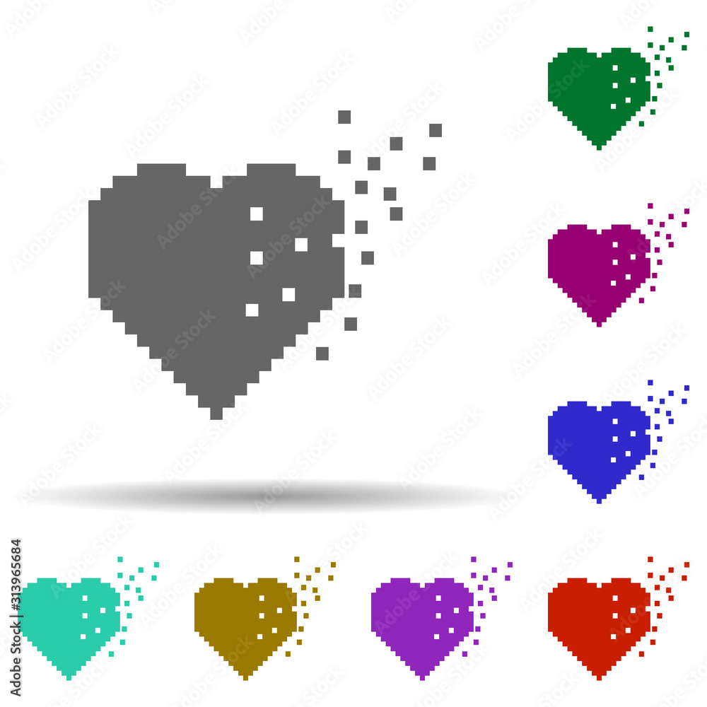 Poster Heart pixel in multi color style icon. Simple glyph, flat vector of heart icons for ui and ux, website or mobile application